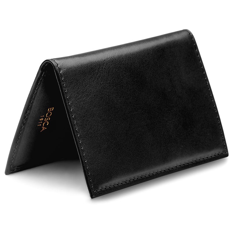 Bosca Men's Leather Card Holder Wallet â€“ Italian Full Grain Vegetable Tanned Credit Card Case â€“ 6 Card Slots, 2 Receipt Wells â€“ Classic Glossy Finish â€“ Gift-Ready Packaging - Black - Image 2